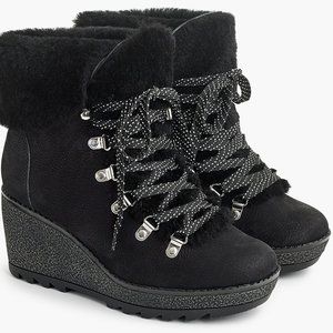 J Crew Women's Nordic Wedge Winter Boots Fur Lined Black size 6